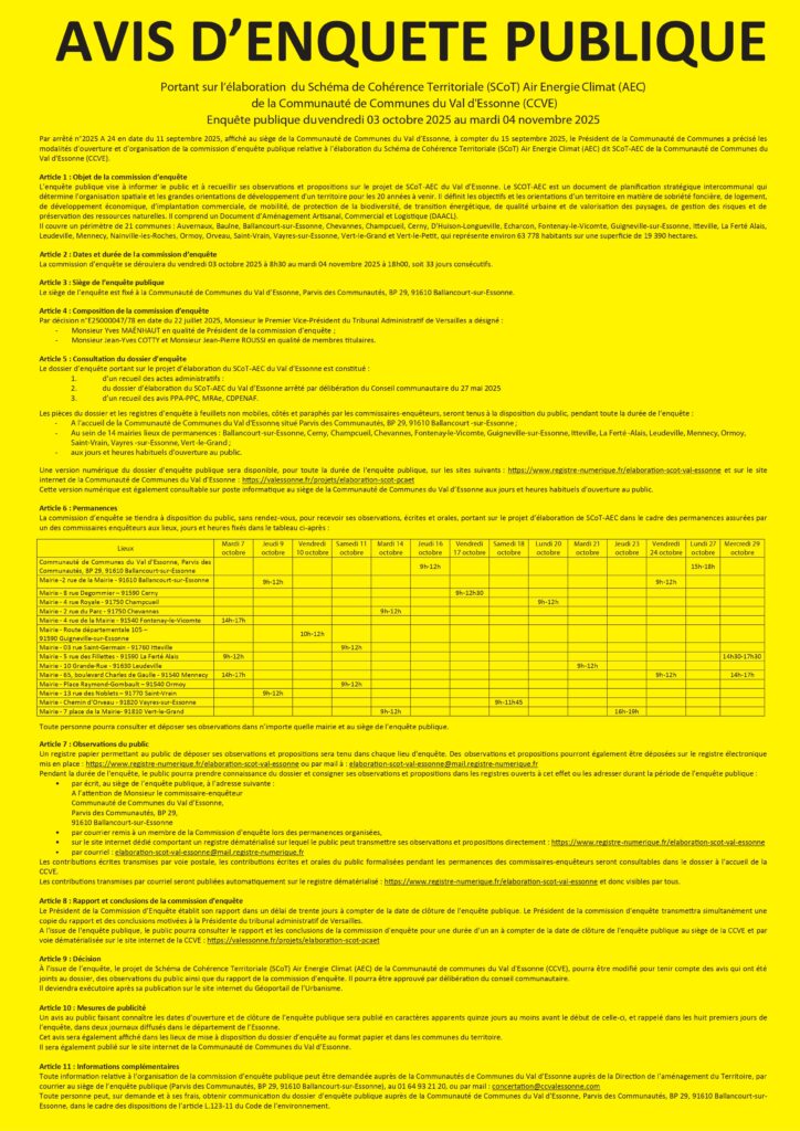 Enquête publique relative a l'élaboration du schéma de cohérence territoriale (scot)