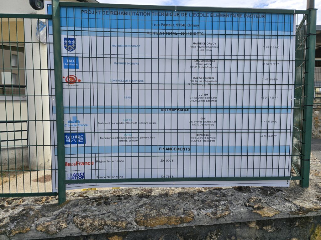 travaux de rénovation de l'école Pasteur à Ormoy 91540